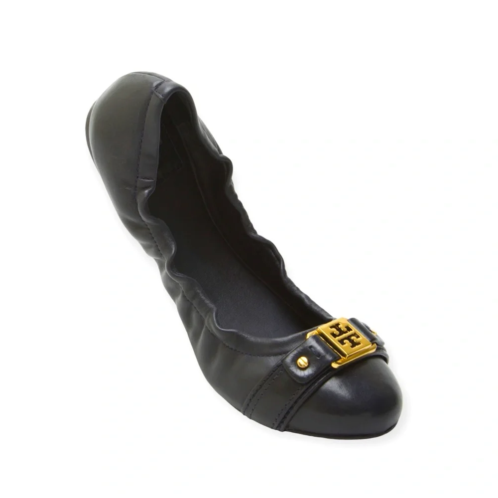 Tory Burch Black Ambrose Mestico Finni Leather Ballet Flat Size 5.5 Classic